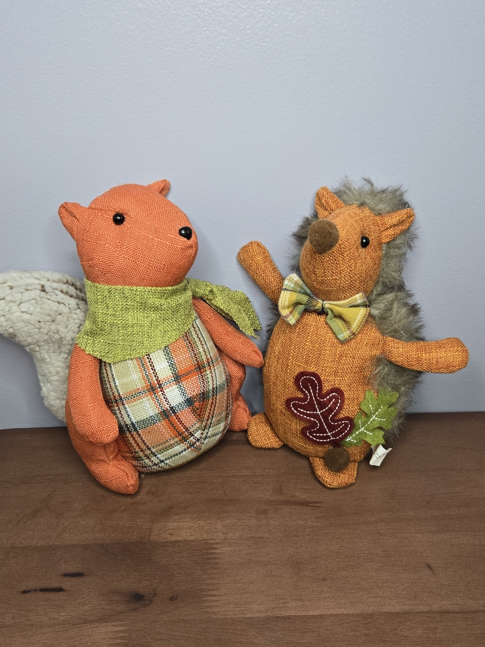 Very Cute Hedgehog And Squirrel Fall Decor  Stuffed Animals - Weighted - Orange